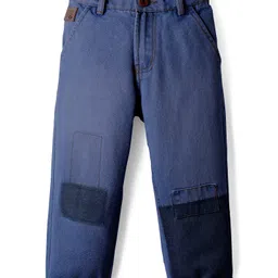 Little Kangaroos Woven Full Length Washed Denim Jeans With Patch Detailing - Blue-picture-48