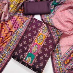 HE VAHLA Ethnic Motifs Printed Mirror Work Unstitched Dress Material-image-77