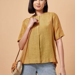 Marigold Lane Women Solid Mandarin Collar Top-image-81