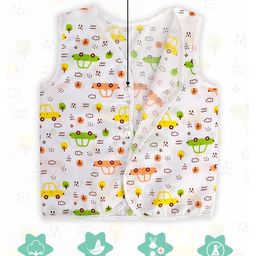 Baby Moo 100% Cotton Pack Of 5 Sleeveless Vehicles & Doodle Art Printed Jhablas - White image 4