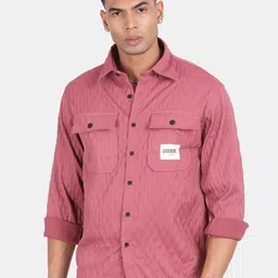 Blu MNKY Smart Slim Fit Self Design Spread Collar Casual Shirt-image-16