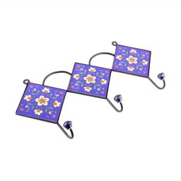 IndianShelf Blue & Yellow Ceramic Tiny Flower Tile Key Hook Kitchen Hanger-image-63