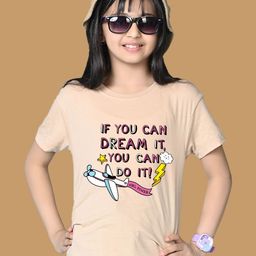 NUSYL Girls Typography Printed Round Neck Cotton Oversized T-shirt-55