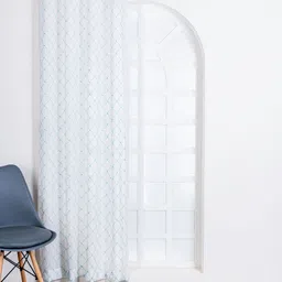 Parda Online White & Turquoise Blue 2 Pieces Geometric Printed Linen Long Door Curtain-image-86