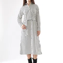 High Star Striped Fit & Flare Midi Dress-image-37