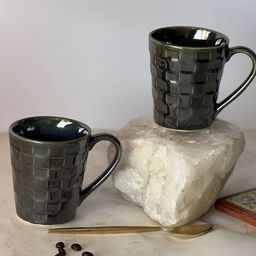 ARAVALII Green 2 Pieces Textured Ceramic Mugs 250ml-56