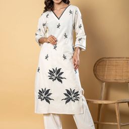 Readiprint Fashions Floral Embroidered V-Neck Straight Kurta with Trousers-picture-58