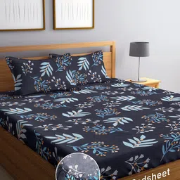 FABINALIV Blue Floral 300 TC King Bedsheet with 2 Pillow Covers-image-28