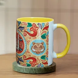 MAATIR DESIGNS Yellow & Green Printed Ceramic Glossy Mugs Set of Cups and Mugs-37
