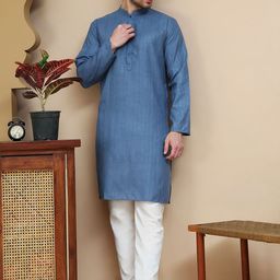 Anouk Rustic Woven Design Mandarin Collar Straight Kurta With Pyjamas-42