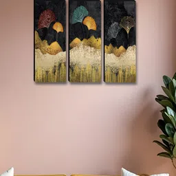 SAF Mustard & Blue 3 Pieces Floral Printed Wall Paintings-29