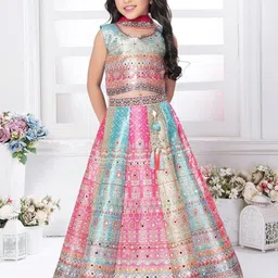 JAY NAGNATH FAB Girls Printed Mirror Work Ready to Wear Lehenga & Blouse With Dupatta-image-2