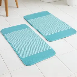 Adhigams Pack of 2 Aqua Blue & White Striped Anti Skid Mat-picture-13