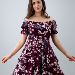 PRETTY LOVING THING Women Floral Print Off-Shoulder  Fit & Flare Fit & Flare Dress-image-74