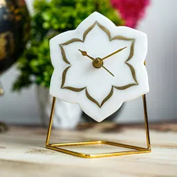 HOMEARTE White & Gold-Toned Floral Contemporary Table Clock-picture-46