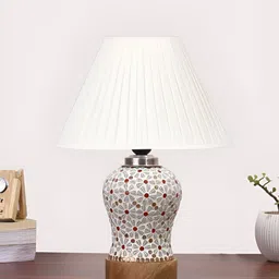 Aura Off White Traditional Frustum Shaped Wooden & Mosaic Glass Table Lamp-8