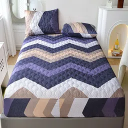 JC HOME Blue & White Geometric 150 TC Single Bedsheet Set 1.20 m x 2 m-image-2