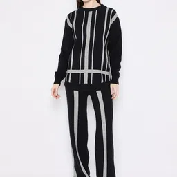 Camey Striped Round Neck Long Sleeve Woollen Sweatshirt With Trousers-15