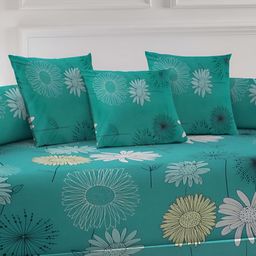 Arrabi 6-Pcs Green & White Printed Diwan Set image 2