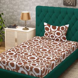 KLOTTHE Rust coloured & White Floral 300 TC Fitted Single Bedsheet - 2.25 m x 1.50 m-4