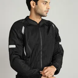 Royal Enfield Men Stand Collar Solid Sports Biker Jacket-13