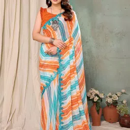 DIVASTRI Striped Mirror Work Poly Georgette Saree-picture-6