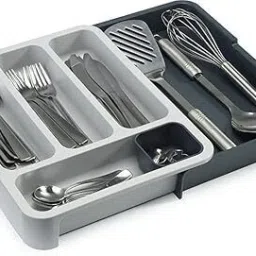 Cutlery Kitchen Rack Expandable Cutlery Storage Drawer Tray Spoon Grey Plastic-image-73