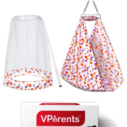VParents Preemie Baby Swing Cradle with Mosquito Net and Spring - Orange-picture-2
