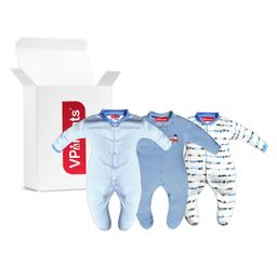 VParents Aqua Footed Baby Romper Pack of 3 - Blue (Design May Vary)-image-15