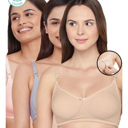Inner Sense Pack Of 3 Organic Antimicrobial Soft Feeding Bra - Multi Color-image-3