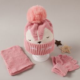 Babyhug Woollen Cap Glove Muffler Set - Pink-image-41