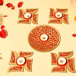 Ascension 5 Pcs Wooden Swastik Rangoli Set with Tealights-image-67