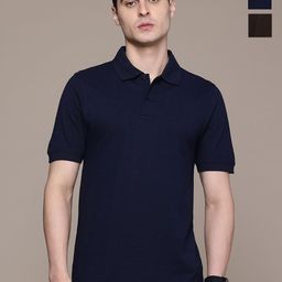 Moda Rapido Men Pack Of 2 Solid Polo Collar Regular Fit Cotton T-shirts-image-91