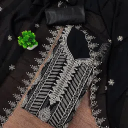 LeeliPeeri Designer Floral Embroidered Geogette Unstitched Dress Material-image-76