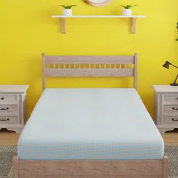 ZAHYA Blue & Beige Geometric 144 TC Single Bedsheet with Pillow Covers-image-26