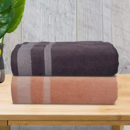 Aura Peach-Coloured & Purple 2 Striped Cotton 400 GSM Bath Towel-image-75