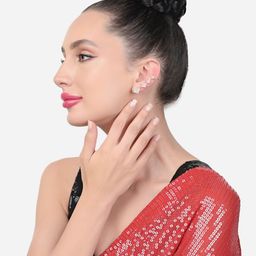 AMI Set Of 2 Rose Gold-Plated Cubic Zirconia Studded Floral Shaped Ear Cuff Earrings image 2