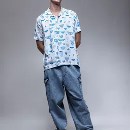 Paper Cut Oversized Printed Spread Collar Casual Shirt-picture-40