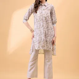all about you Printed Shirt Collar Shirt With Trousers Co-Ords Set-image-25