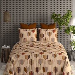 CHICERY Beige & Red Floral 210 TC King Bedsheet with 2 Pillow Covers-picture-38