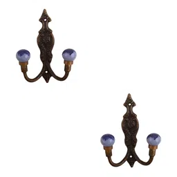 IndianShelf Blue 2 Pieces Ceramic Floral Key Hooks Hangers for Clothes Wall Mounted-9