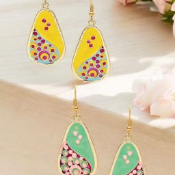 Anouk Set Of 2 Geometric Shaped Meenakari Drop Earrings-48