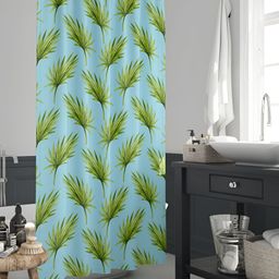 ArtzFolio Blue & Green Leaves Printed Waterproof Shower Curtain-image-41
