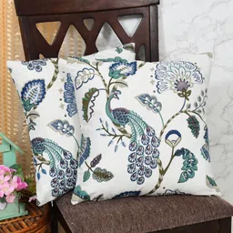 Clasiko Blue & White Set of 2 Floral Square Cushion Covers-8