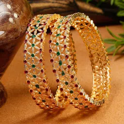 T4 JEWELS Set Of 2 Gold-Plated Stone-Studded Bangles-58