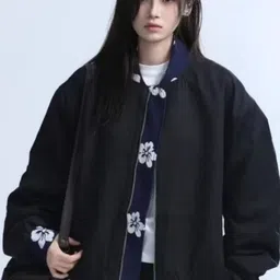 KPOP Women Floral Printed Stand Collar Bomber Jacket-picture-44