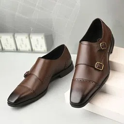 House of Pataudi Men Genuine Leather Formal Monk Shoes-picture-21