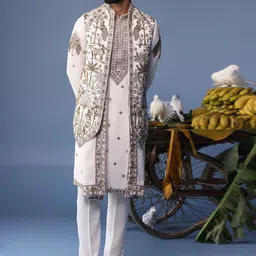 KALPRAAG Men Floral Embroidered Regular Sequinned Kurta with Trousers & With Dupatta-picture-8