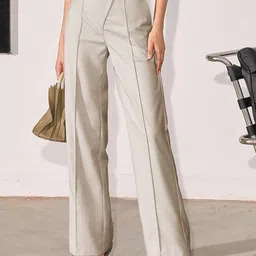 Outzidr Women High-Rise Side Button Straight Fit Trousers-image-35