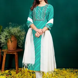 KAYOMMI Women Bandhani Printed Regular Sequinned Kurta with Pyjamas & With Dupatta-9
